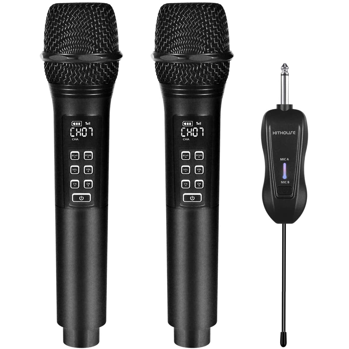 Kithouse Wireless Microphone Rechargeable Dual Microphones Karaoke Cordless Mic Volume Control Echo with Receiver