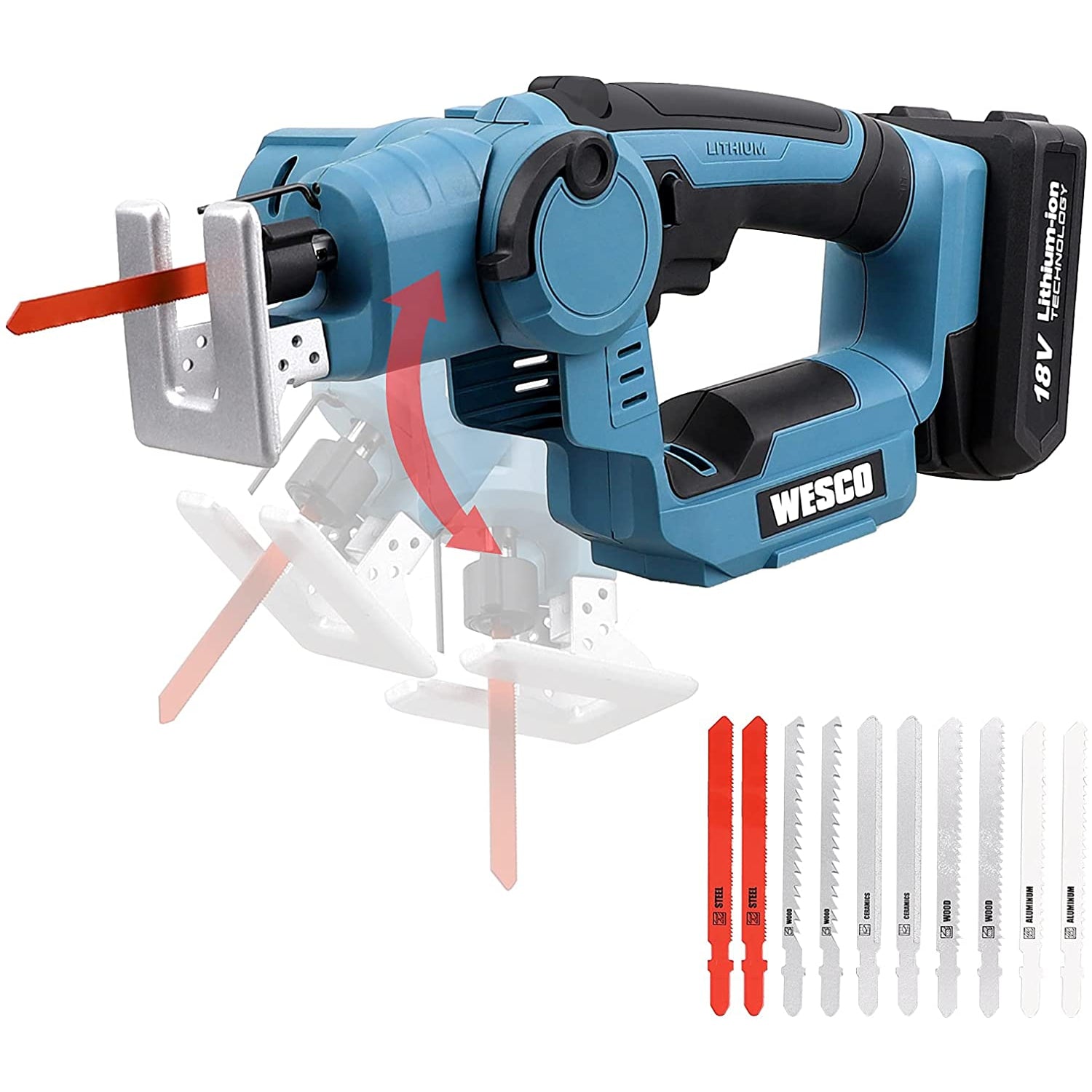 Wesco Cordless Jigsaw and Reciprocating Saw Multi Function Saw 18V