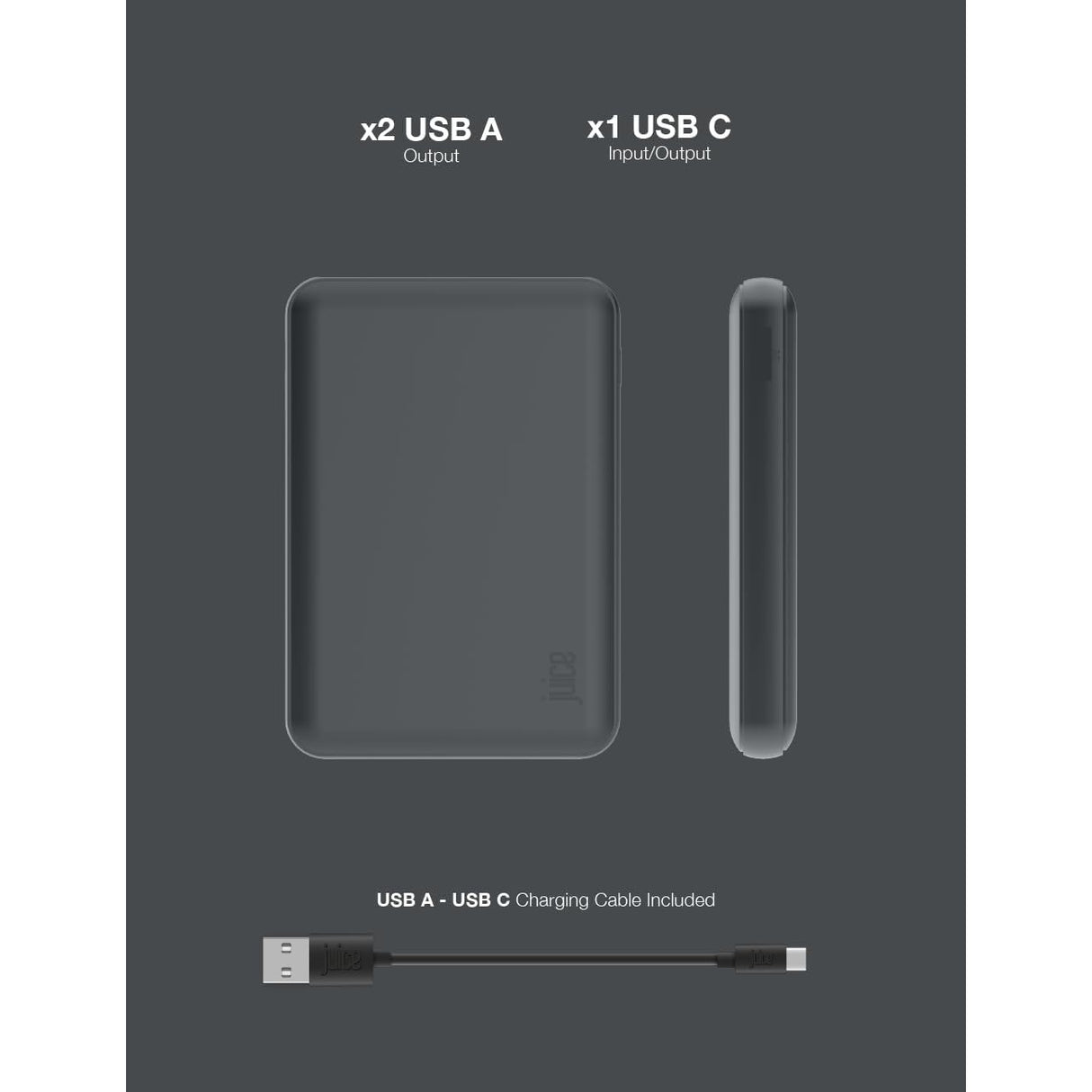 Juice 2 5000mAh Portable Power Bank - Space Grey - Pristine