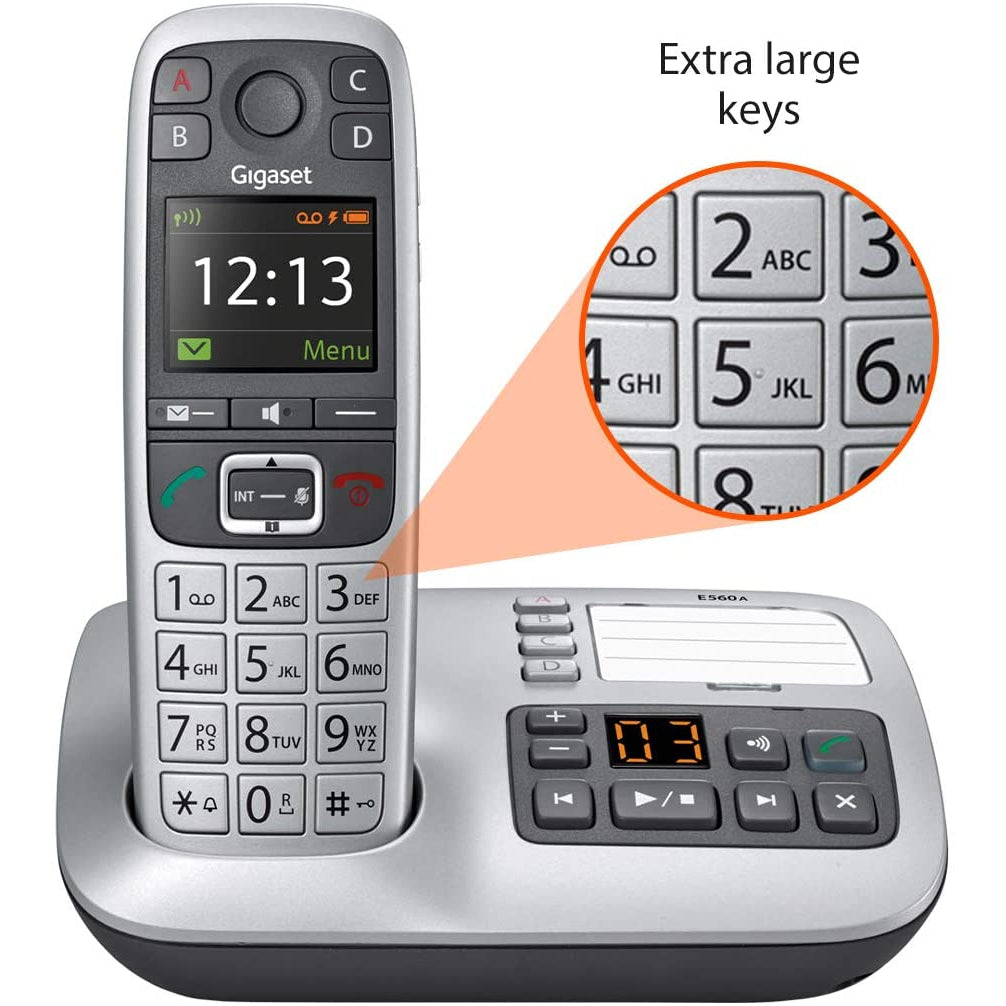 Gigaset E560A Premium Cordless Home Phone - Silver / Black - Refurbished Good