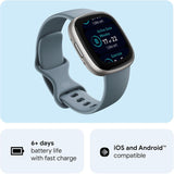 Fitbit Versa 4 Smart Watch - Waterfall Blue / Platinum - Excellent