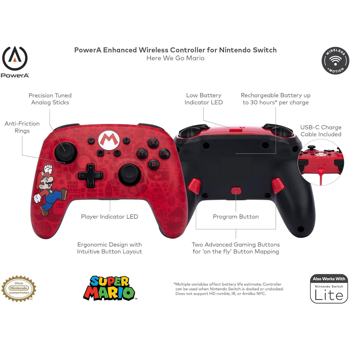 PowerA Enhanced Wireless Controller for Nintendo Switch - Here We Go Mario