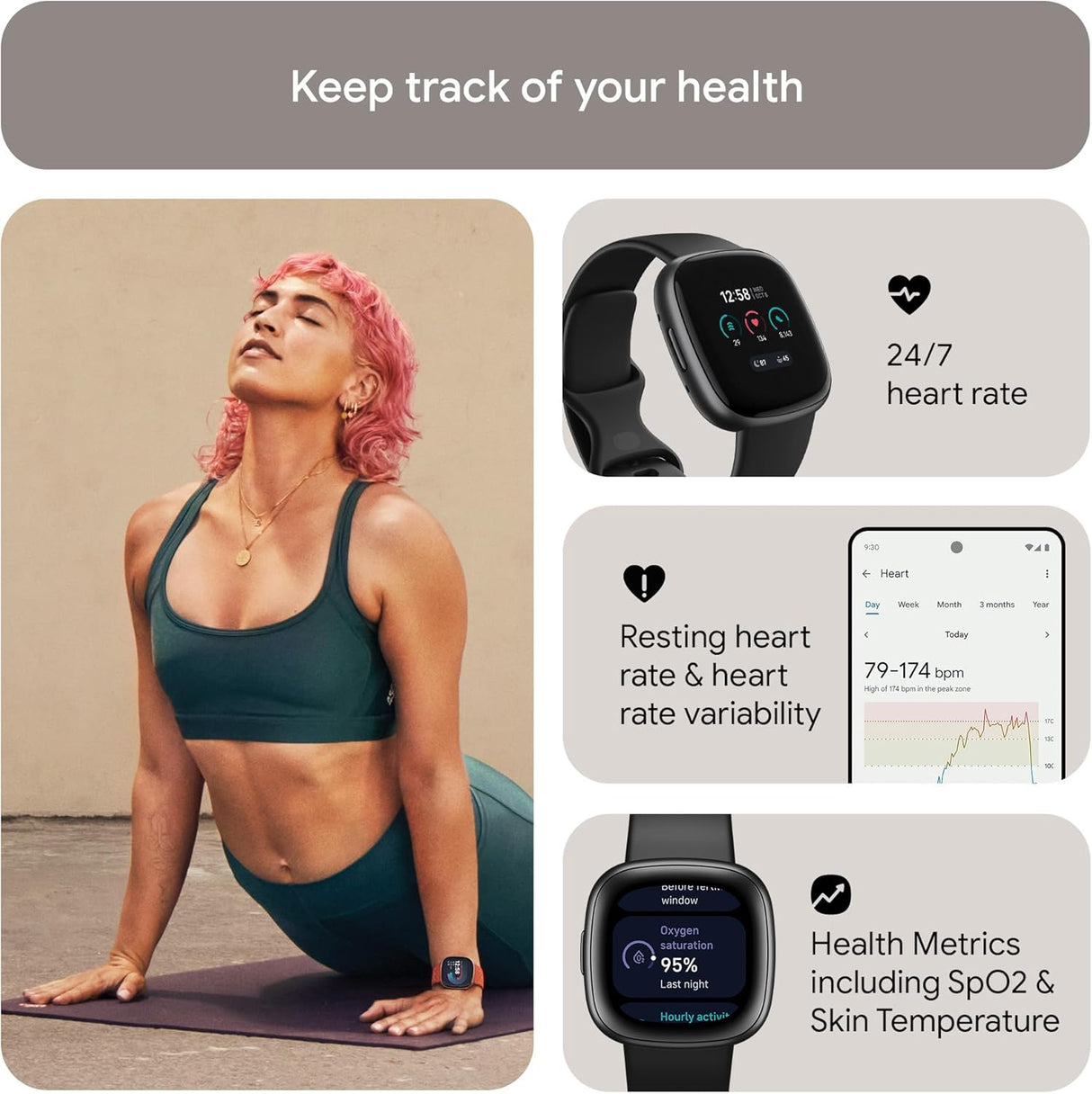 Fitbit Versa 4 Smart Watch - Black - Refurbished Pristine