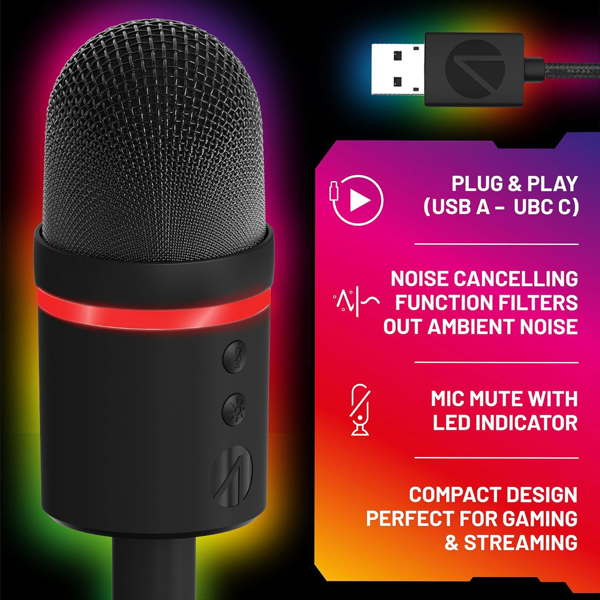 Stealth Light-Up USB PC Streaming Gaming Microphone - Pristine