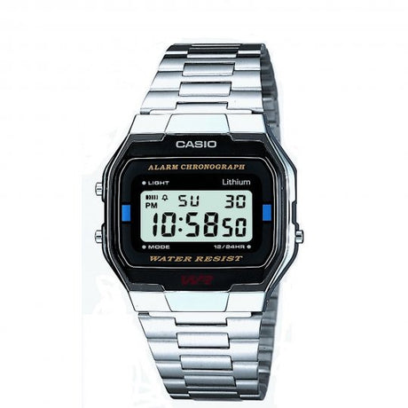 Casio A163WA-1QES Men's Chronograph Stainless Watch - Silver