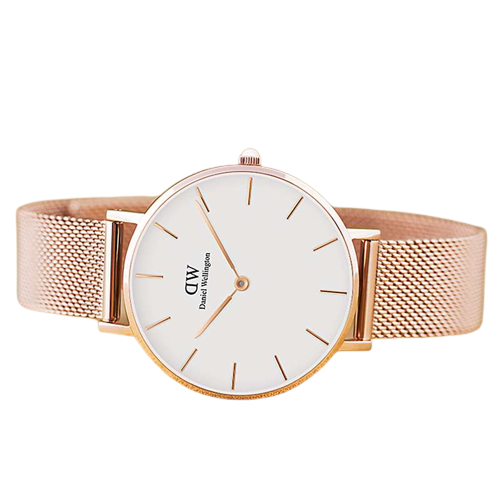 Daniel Wellington DW00100163 Women's 32mm Petite Mesh Bracelet Strap Watch, Rose Gold / White