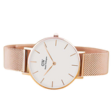 Daniel Wellington DW00100163 Women's 32mm Petite Mesh Bracelet Strap Watch, Rose Gold / White