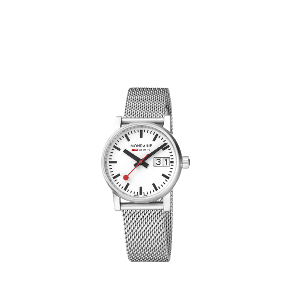 Mondaine Women's MSE.30210.SM Evo 2 Date Mesh Bracelet Strap Watch, Silver / White