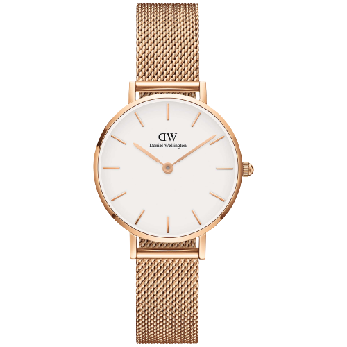 Daniel Wellington DW00100163 Women's 32mm Petite Mesh Bracelet Strap Watch, Rose Gold / White