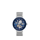 Bulova 96A204 Men's Modern Automatic Skeleton Bracelet Strap Watch, Silver / Blue