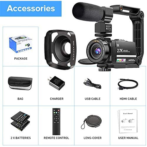 Video Camera 2.7K Camcorder, 2 Charging Mode Digital on sale Camera IR Night Version, 30