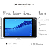 Huawei MediaPad T5 - 10.1” Android 8.0 Tablet, 1080P Full HD Display, Kirin 695 Octa-Core Processor, RAM 2GB, ROM 16GB, Black