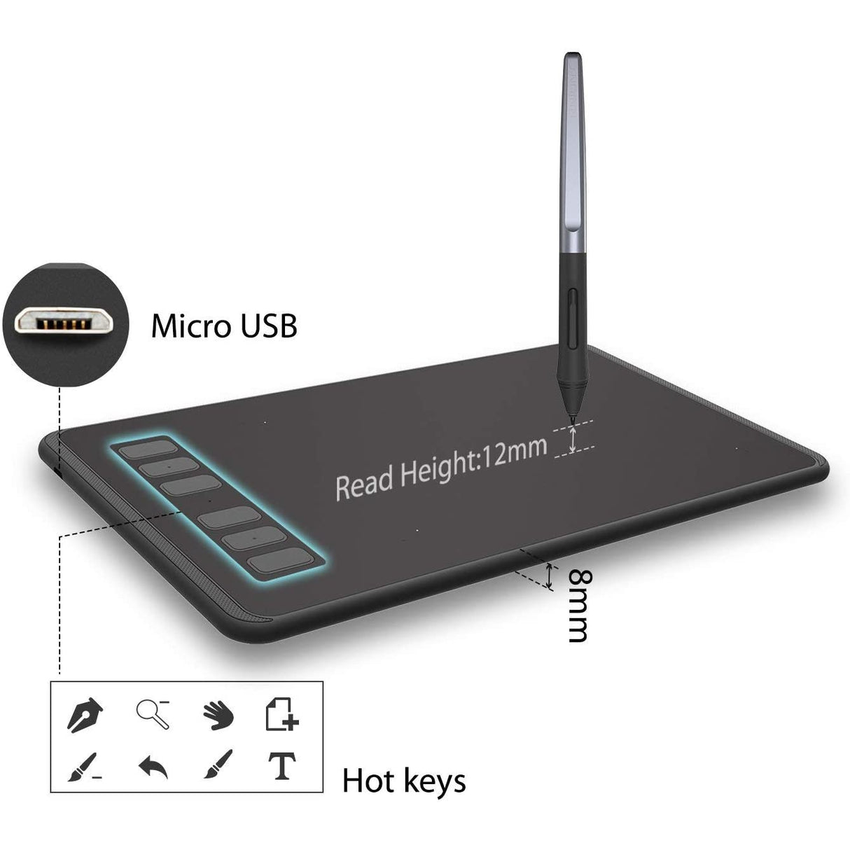 Huion Inspiroy H640P Graphic Drawing Tablet Battery-free Stylus Pen digital Tablet with 8192 Levels Pen Pressure 6 Express Keys