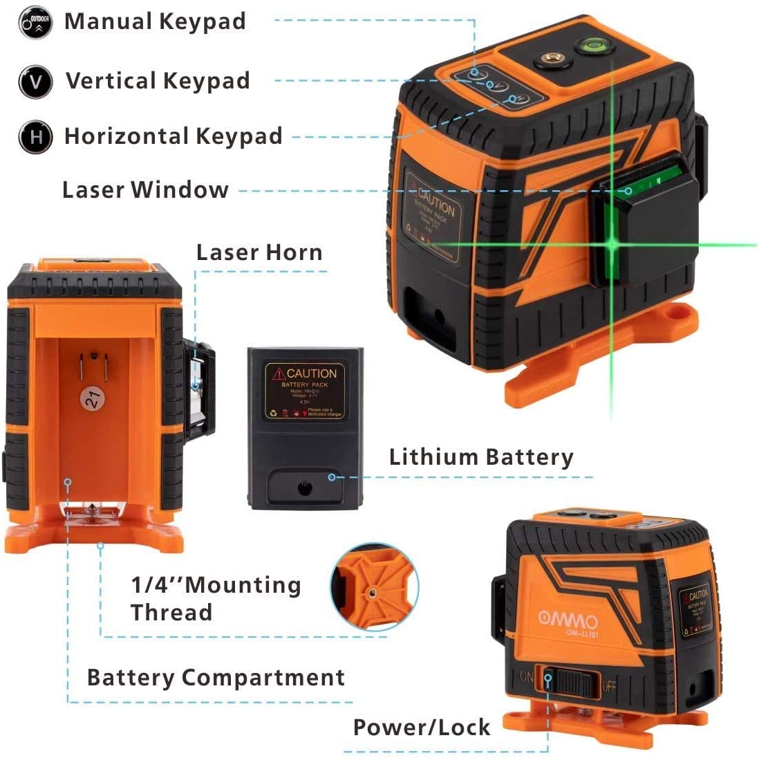 OMMO Laser Level, 12 Lines 3D Green Laser Level Tool, Self-Levelling Alignment 360° Vertical and Horizontal Line