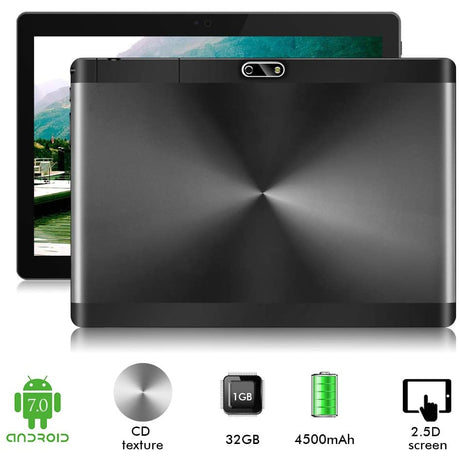 Padgene 10.1" Inch Google Android Tablet, Quad Core Pad with Dual Camera, 1GB Ram+ 32GB Disk, Wifi, Bluetooth, Black