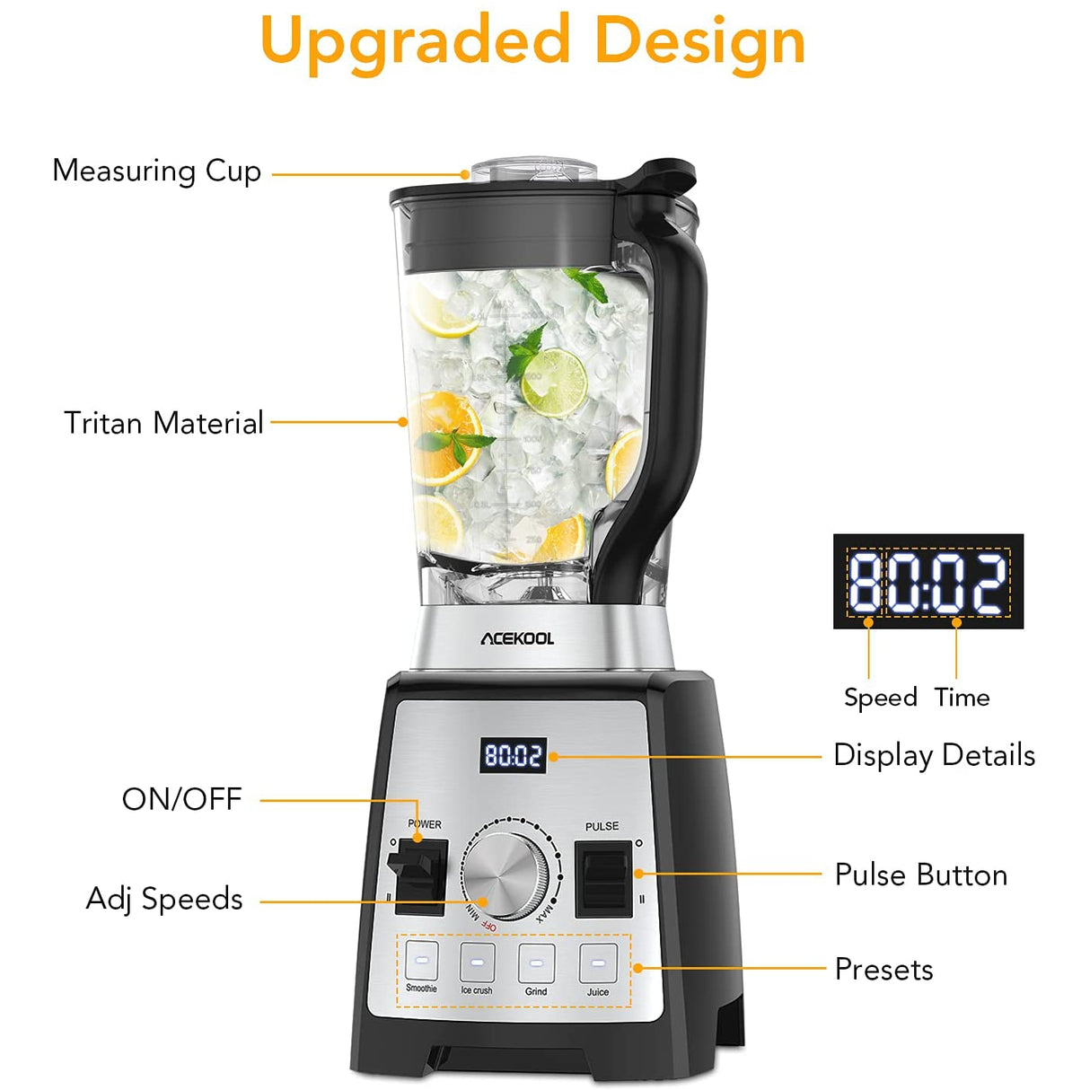 Acekool BC2 Blender Jug Smoothie Maker 2L Led Display 1500W Low Voice 25,000 RPM