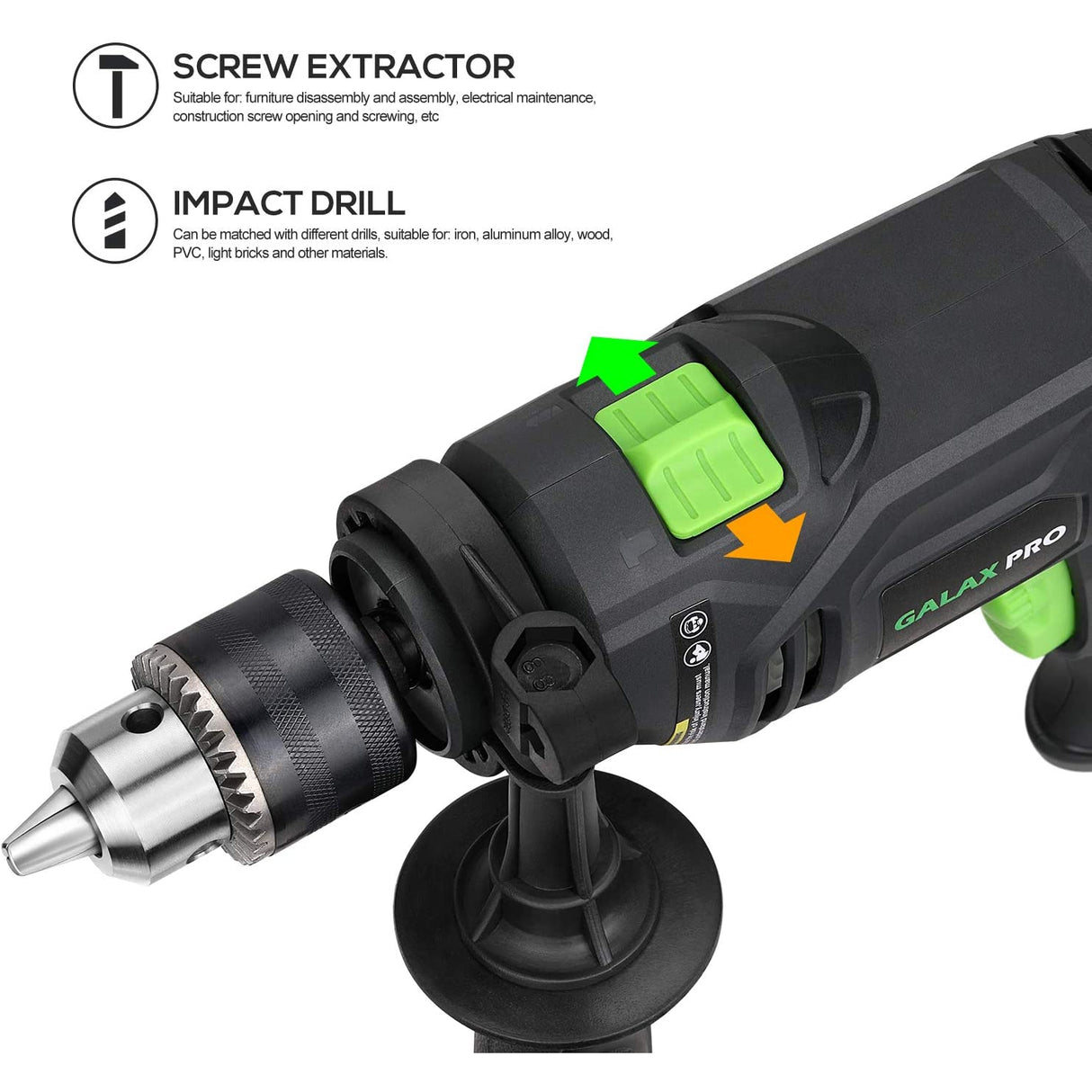 Galax Pro T0105 600W Impact Drill, 1/2-inch Corded Hammer Drill, Variable Speed 0-3000 RPM