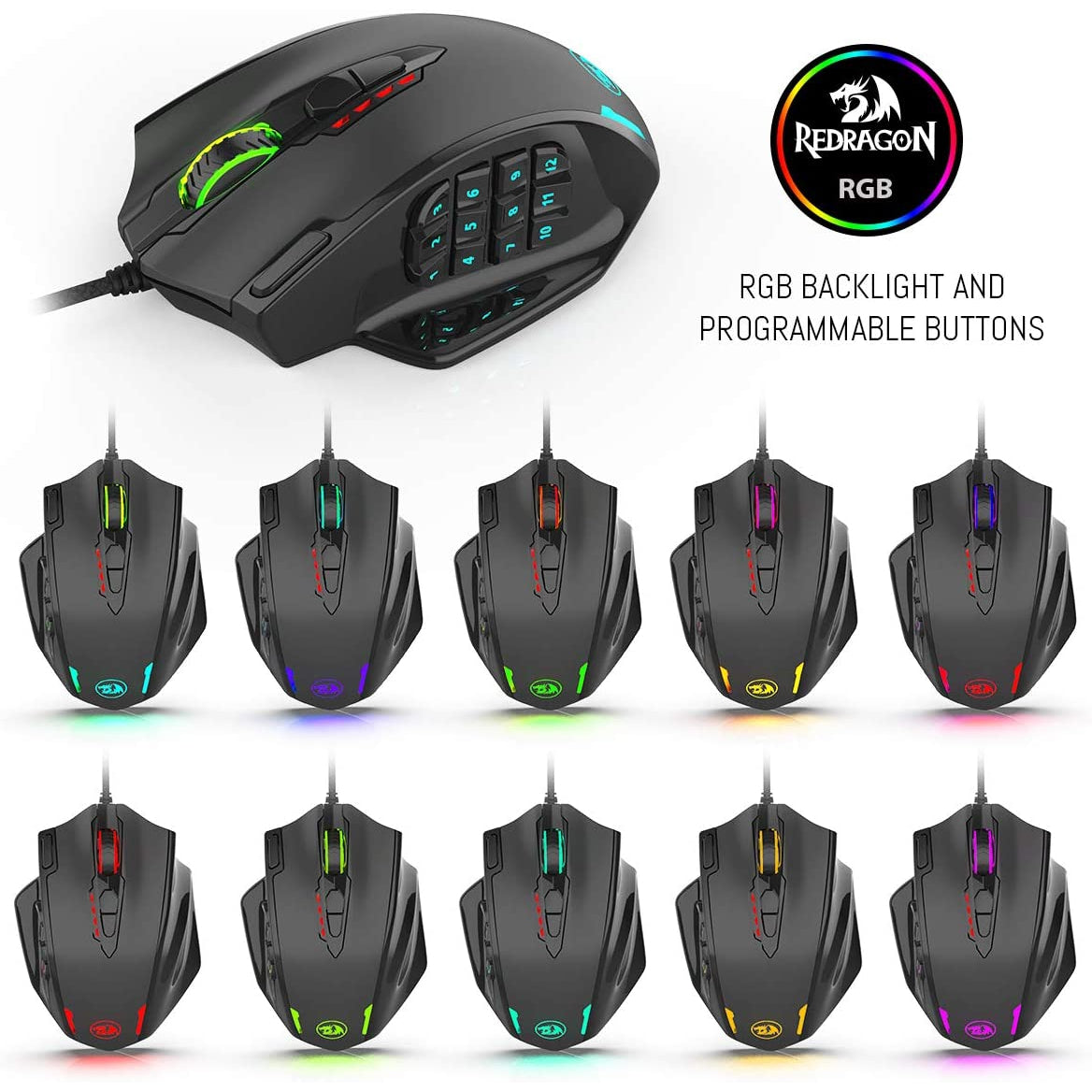 Redragon M908 Impact RGB LED MMO Mouse Optical Wired Gaming Mouse