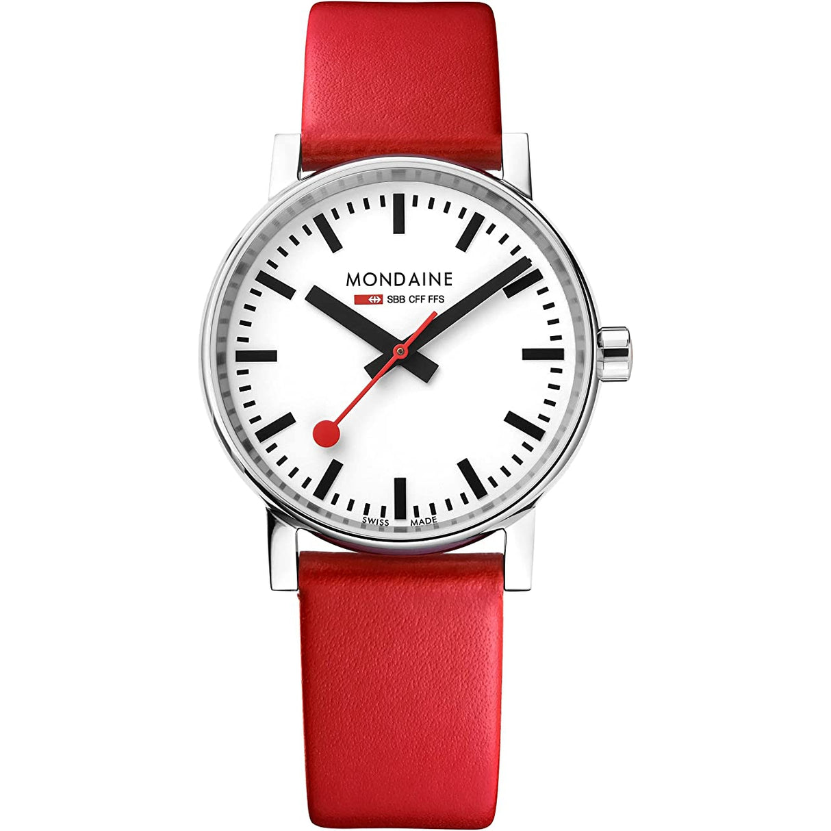 Mondaine Evo 2 MSE.35110.LC Unisex 35mm Rubber Strap Watch, Silver / Red