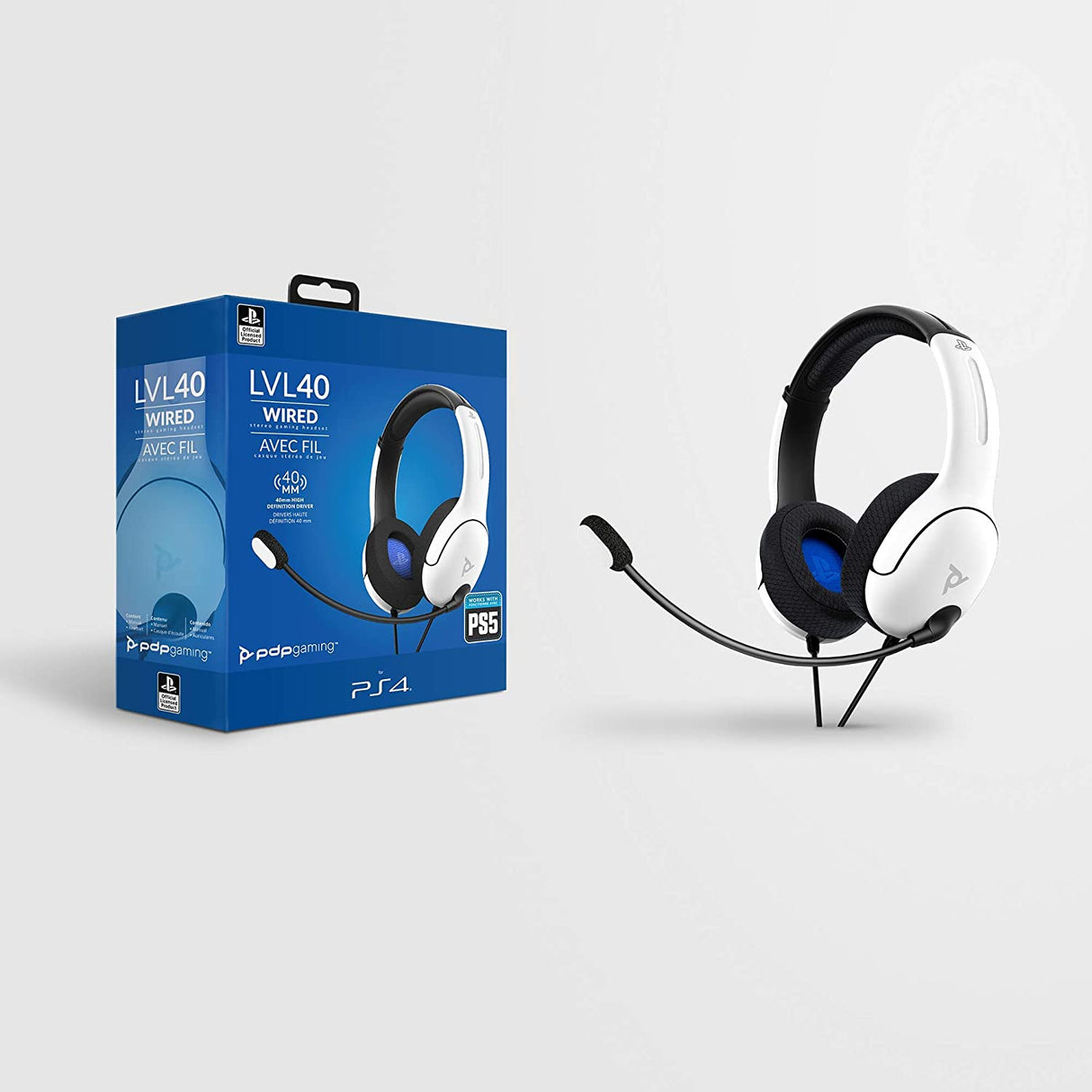 PDP LVL40 Wired Stereo Gaming Headset for PlayStation - White/Black - Refurbished Excellent