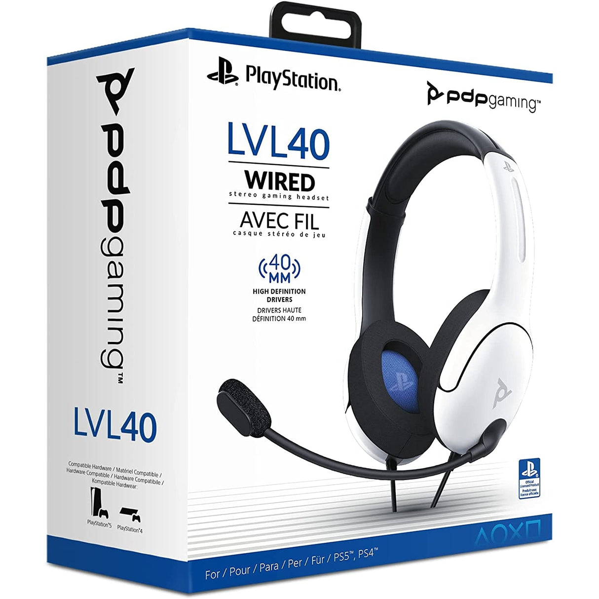 PDP LVL40 Wired Stereo Gaming Headset for PlayStation - White/Black - Refurbished Good
