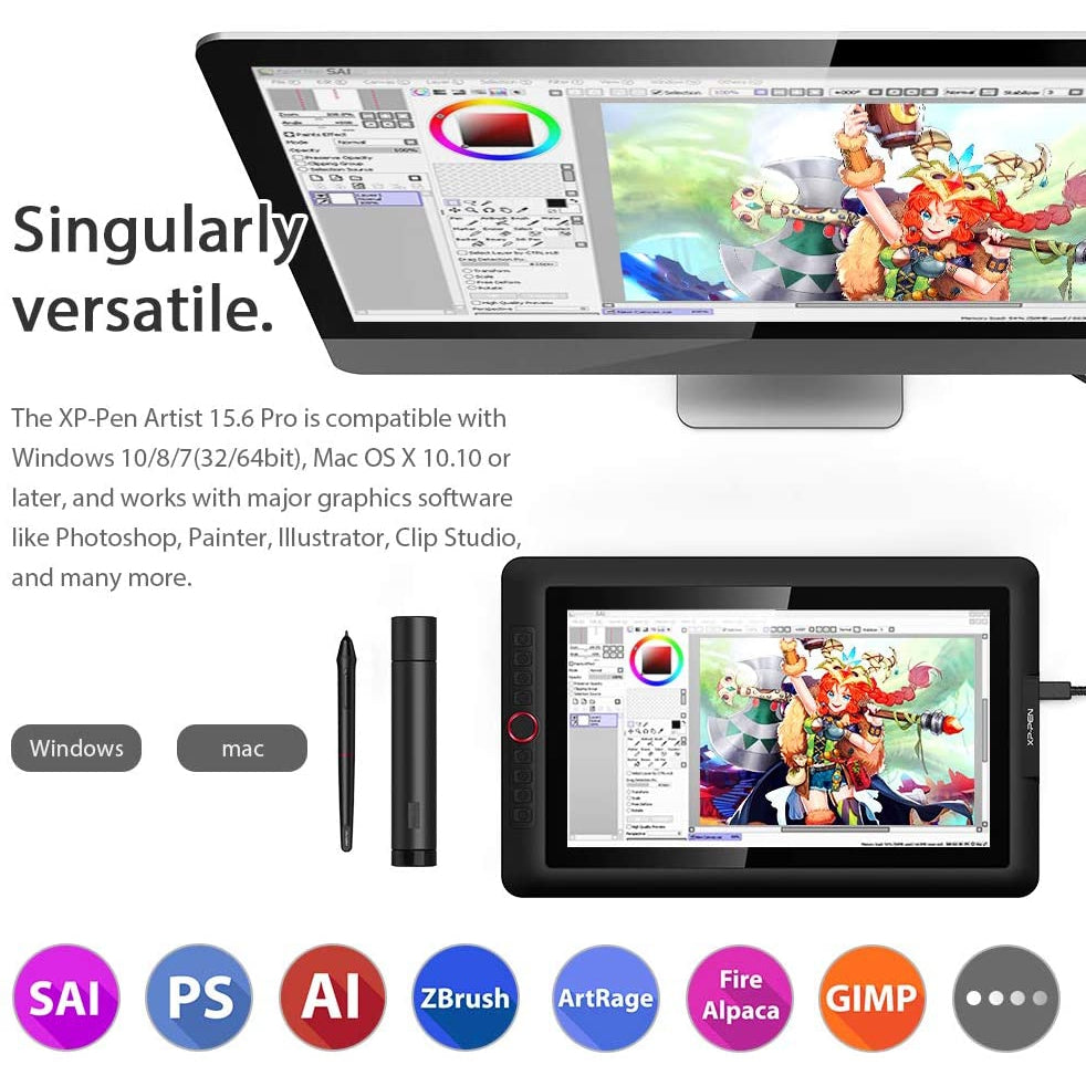 XP-Pen Artist 15.6 Pro Graphics Drawing Tablet Pen Display 1920 x 1080 FHD IPS Monitor - Black