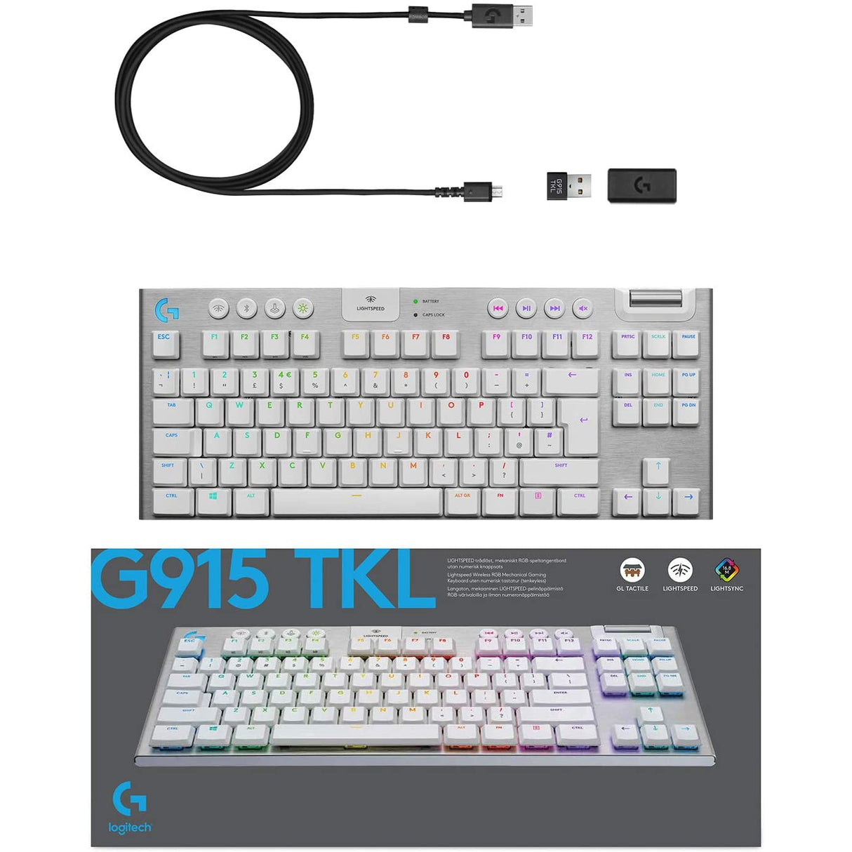 Logitech G915 LIGHTSPEED TKL Tenkeyless Wireless Gaming Keyboard - White