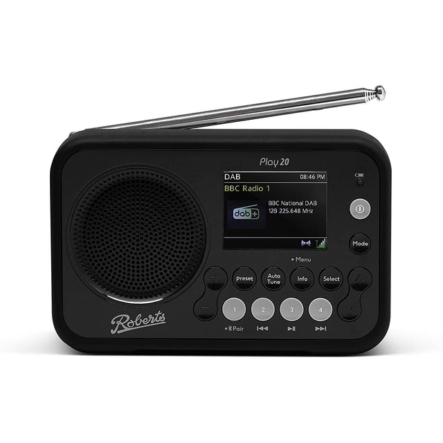 Roberts Play 20 DAB/DAB+/FM Bluetooth Portable Digital Radio, Black - Refurbished Pristine