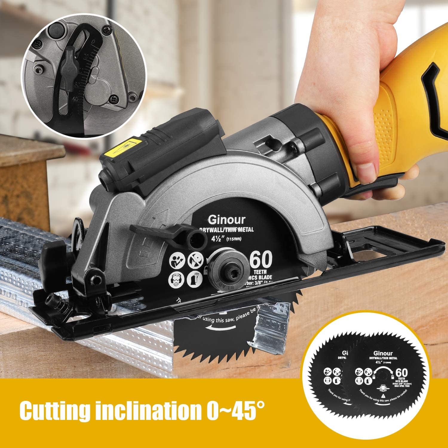 Ginour 750W 3600RPM Mini Circular Saw with 6 Blades Stock Must Go