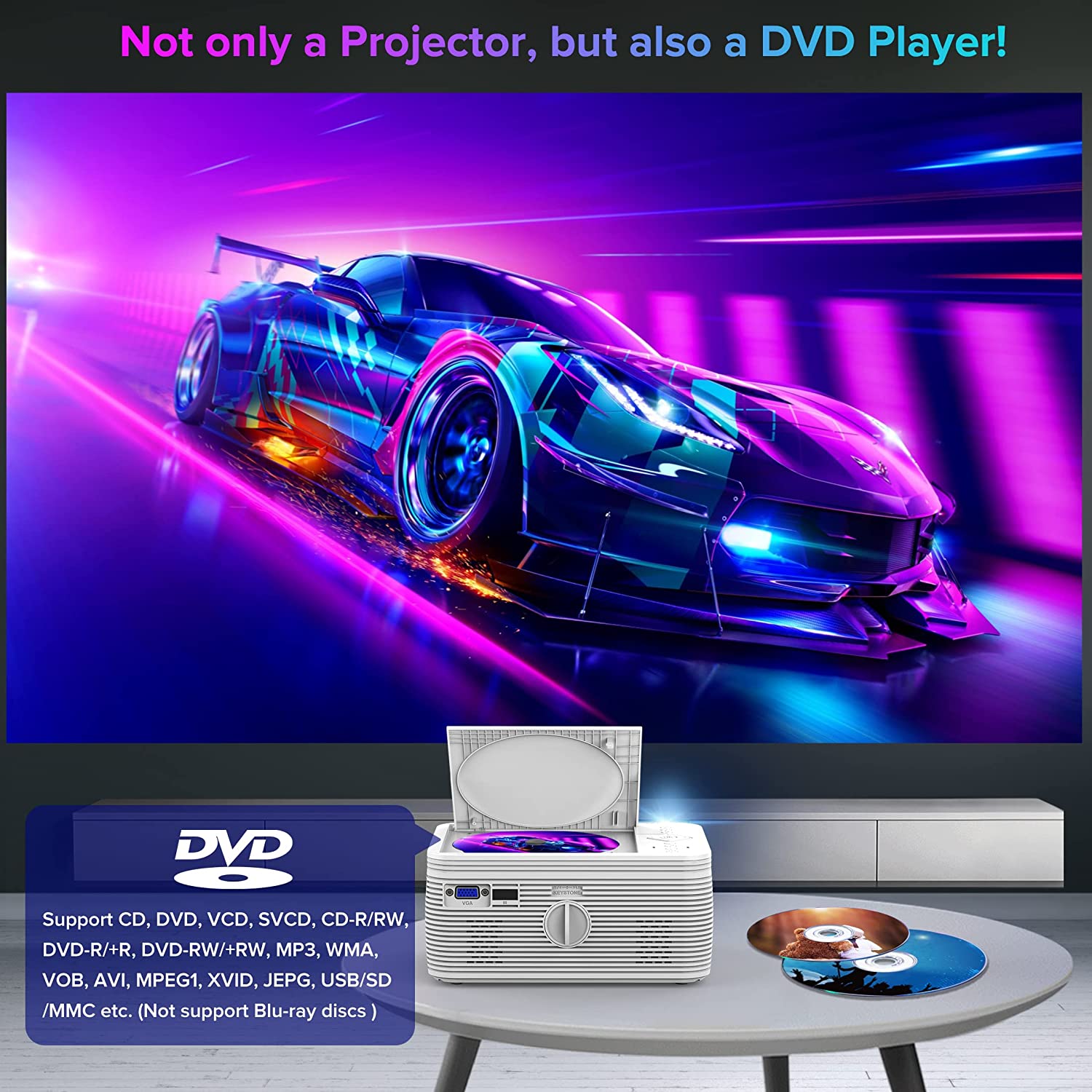 BIGASUO PRO302 Multimedia Projector with DVD Player