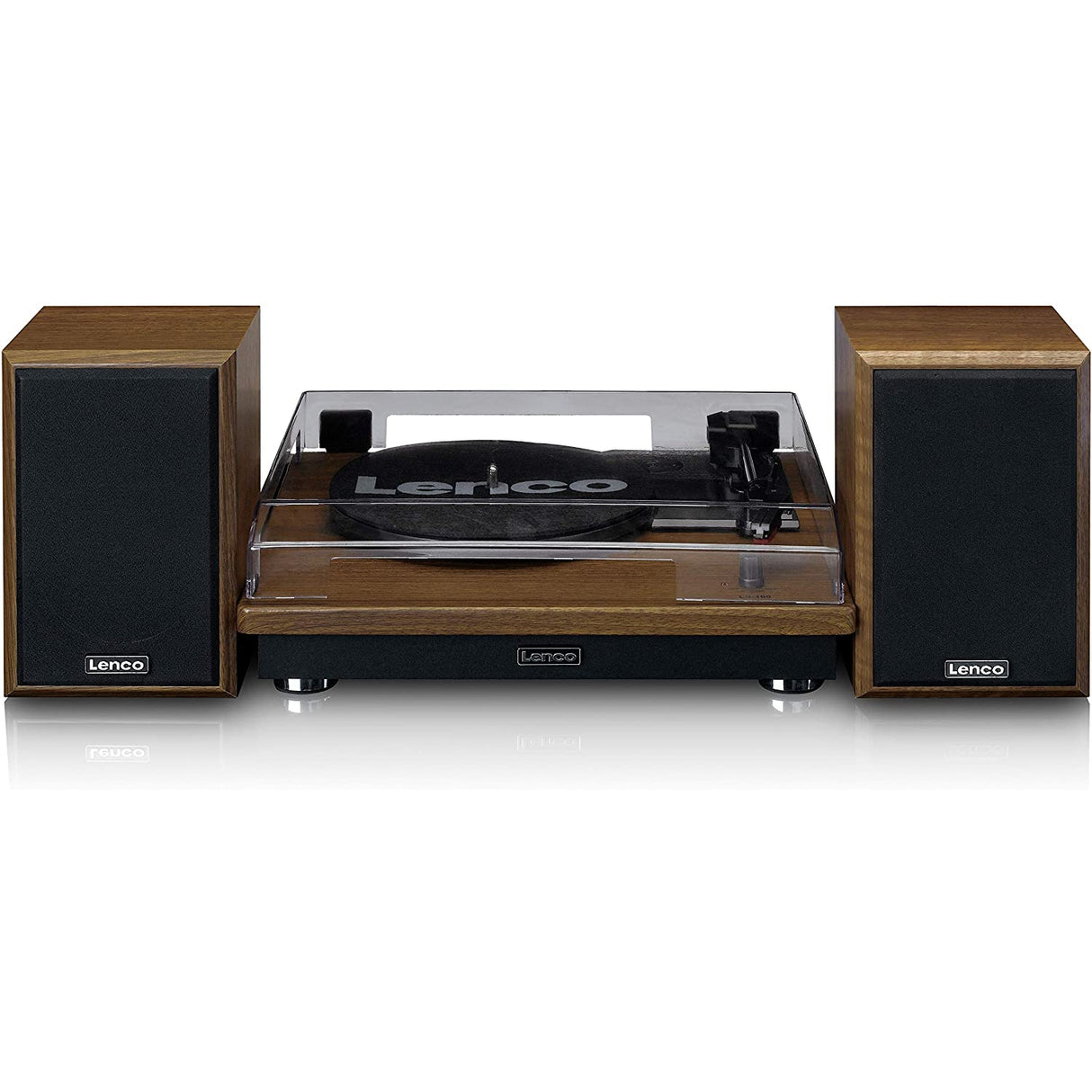 Lenco LS-100 Belt Drive Bluetooth Turntable with Hi-Fi Speakers, Brown Wood