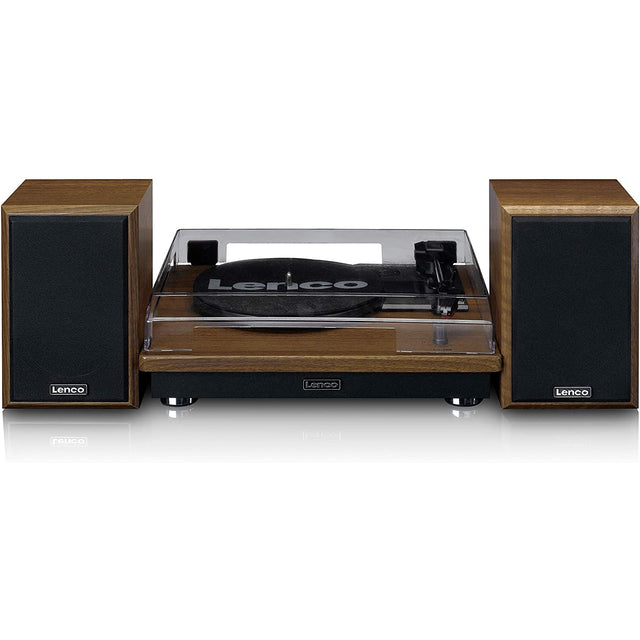 Lenco LS-100 Belt Drive Bluetooth Turntable with Hi-Fi Speakers, Brown Wood