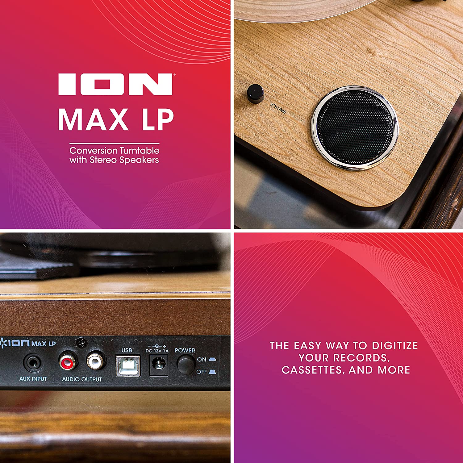 ION Audio Max Vinyl Record Player / Turntable with Built In Speakers -