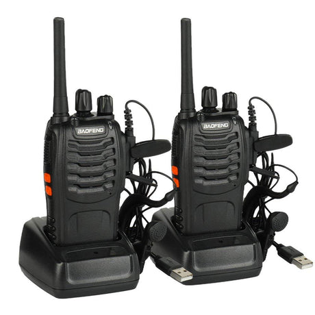 Baofeng BF-88E Walkie Talkie with USB Charger Handheld Portable Radio x2 Pack - Black