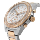 Armani Exchange AX5653 Lady Drexler Two Tone Chronograph Watch, Silver/Rose Gold