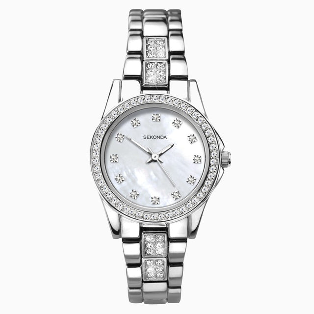 Sekonda 2841 Women's Mother of Pearl Dial Stone Set Watch - Silver