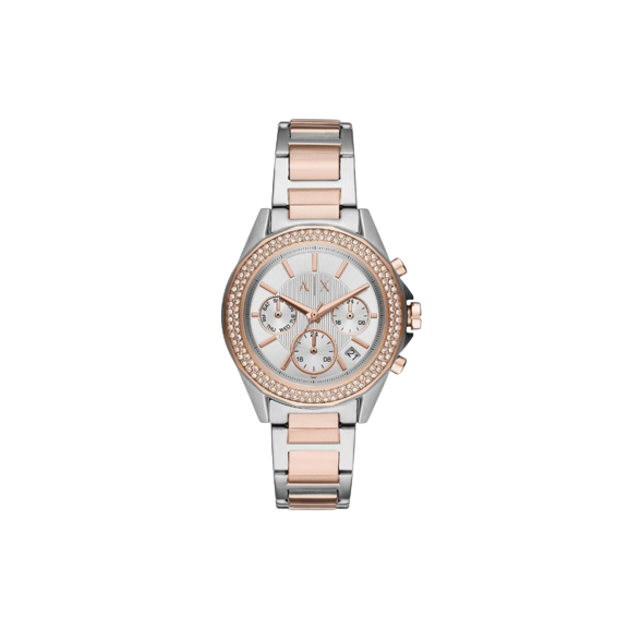 Armani Exchange AX5653 Lady Drexler Two Tone Chronograph Watch, Silver/Rose Gold