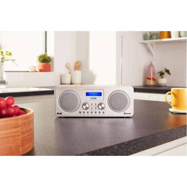 Logik L75DAB20 Portable DAB+/FM Bluetooth Radio - Silver & Wood