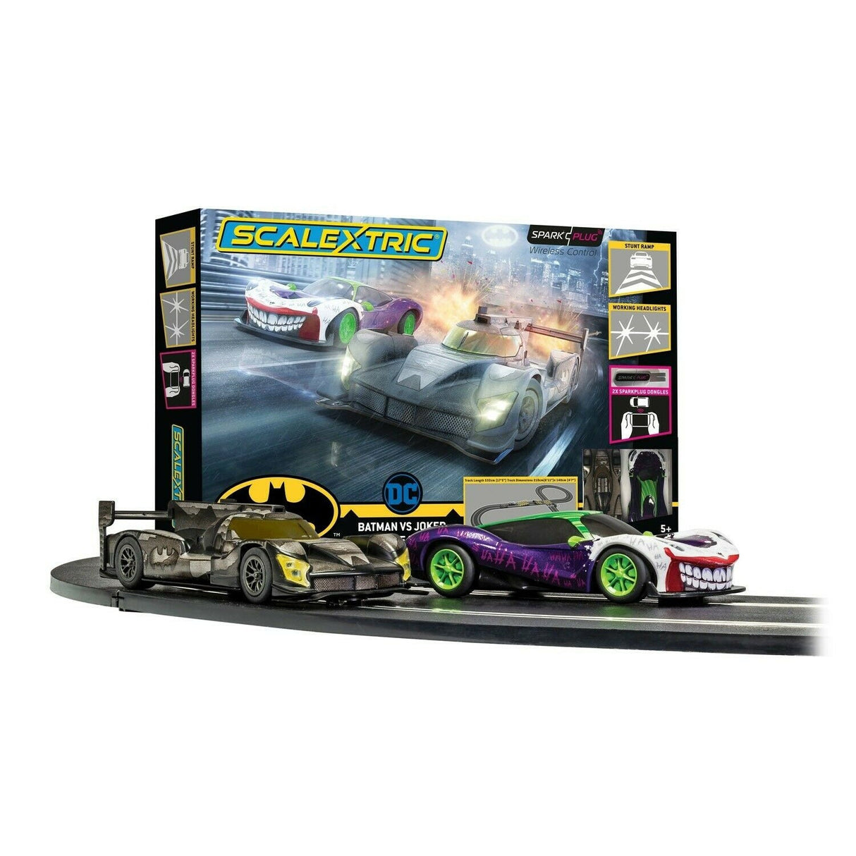 Scalextric C1415M Spark Plug - Batman vs Joker Mains Powered Slot Car Racing Set - Refurbished Excellent